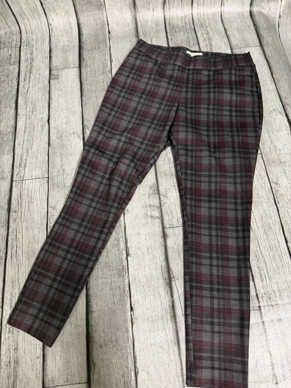 Women’s Cooper & Ella Plaid Ponte Skinny Pants Pull On Sz Medium Grey Plaid